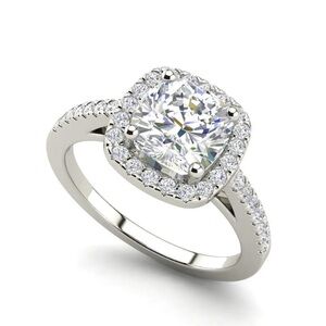 Halo 1.45 Carat SI1/F Cushion Cut Diamond Engagement Ring White Gold Treated